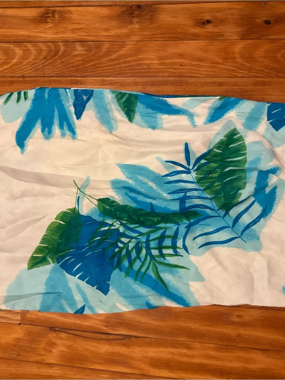 Strapless Tropical Leaf Swim Cover-Up - Blue & Green